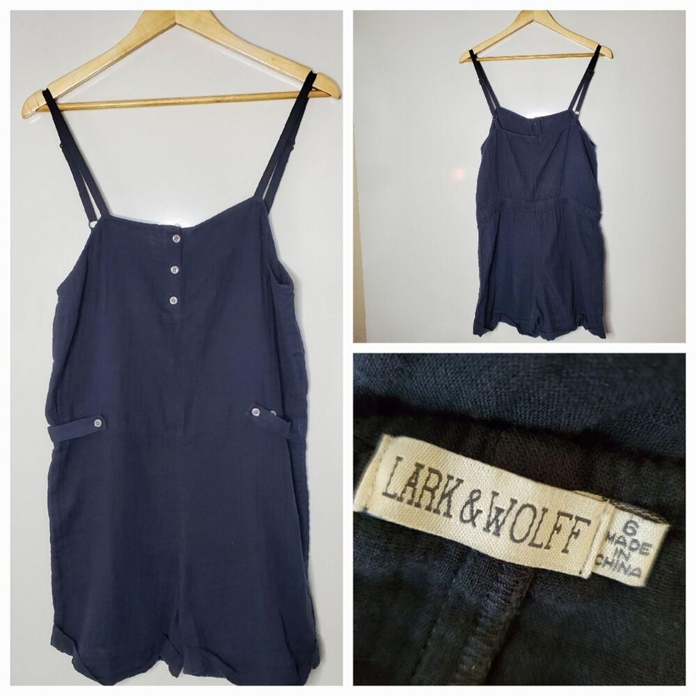 Lark & Wolff Romper Womens Shorts 100% Cotton dark blue Lagenlook romper